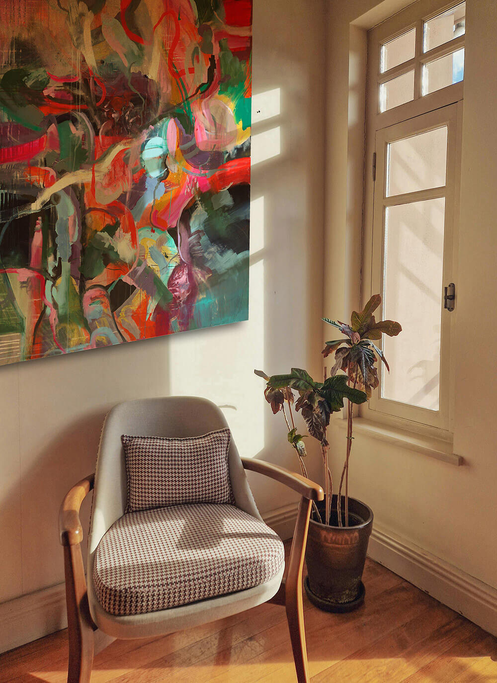 Rocket Science – abstraktes Gemälde Pink Gold, Acryl auf Leinwand 140x110 cm